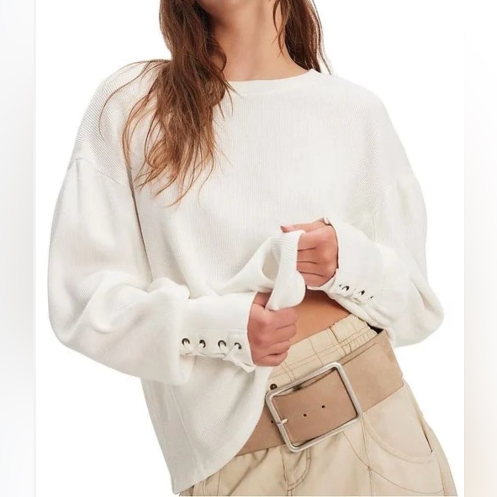 Free People We The Free White Lapis Thermal Top Ivory Size XL